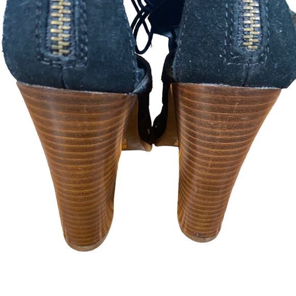 Mia Black Suede Caged Open Toe Lace Up Ankle Heels Women Sz 7 - Picture 7 of 12